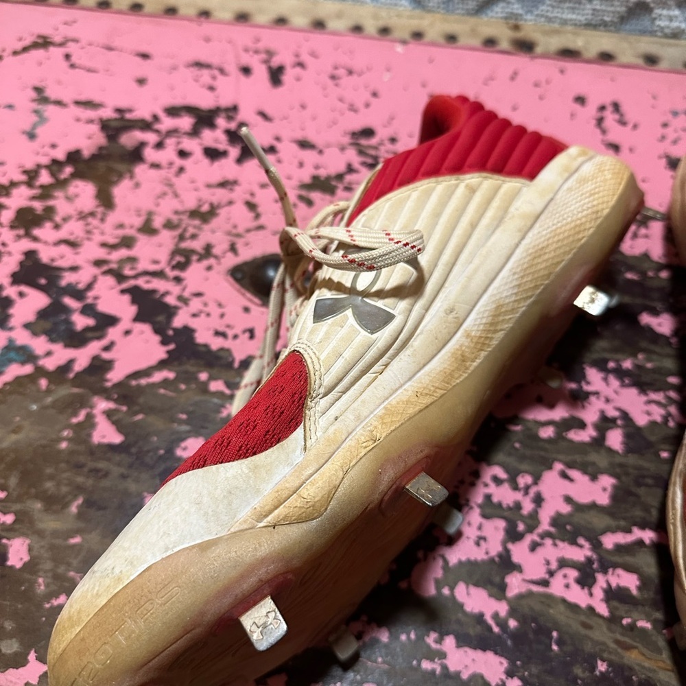 Under Armour Red/White Microtips Metal Men’s Cleats Sz 13 - Picture 3 of 6